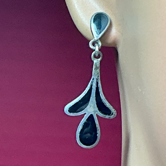 Vintage Sterling Silver Art Deco Style Dangle/Drop Earrings W/ Black Onyx. 1.5” - Picture 2 of 7